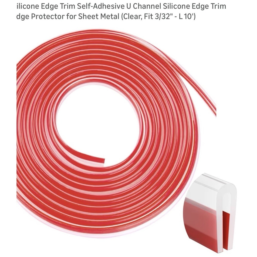 Clear Self-Adhesive Rubber Edge Trim 10Ft U Channel Silicone 1/16" Fits 0-3/32"